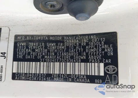 2013 Toyota Corolla S из США, поврежденный, VIN 2T1BU4EE7DC936458